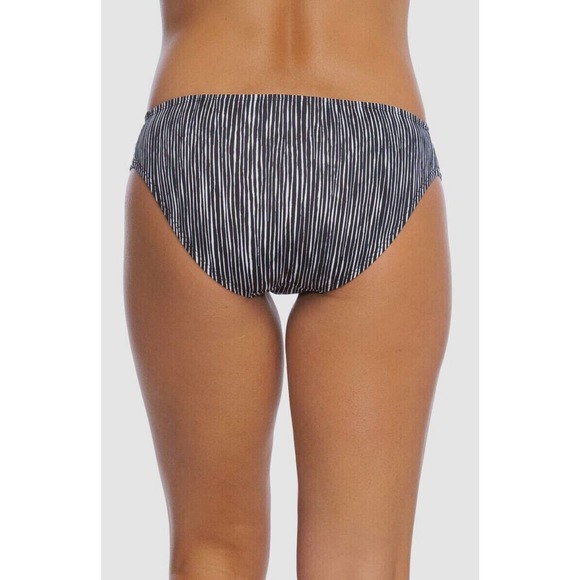 LA Blanca Women's Black Striped Side-Shirred Bikini Bottom Swimwear 12 NWT $59 - Picture 2 of 2